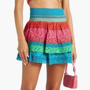 NWT Alice + Olivia Bethie Multicolor Stripe Eyelet Skirt - Sz 8